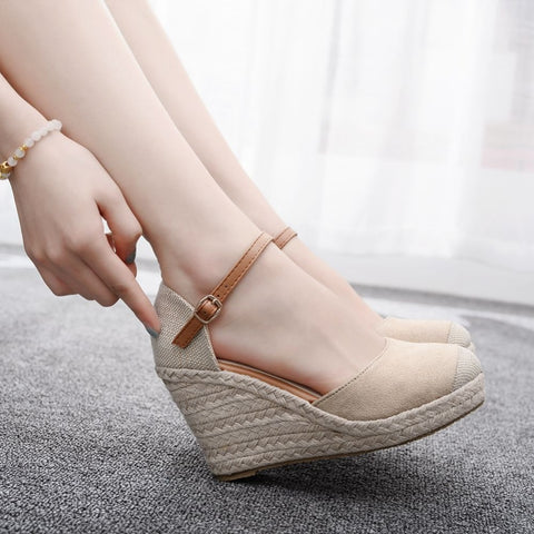 Women Crystal Suede Wedges Sandals