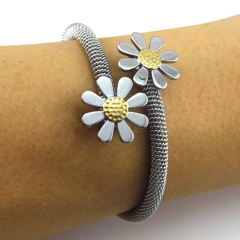 Women Stainless Steel Elastic Flower Bracelets