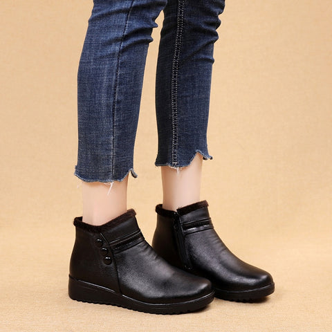 Women Leather Ankle Warm Boots