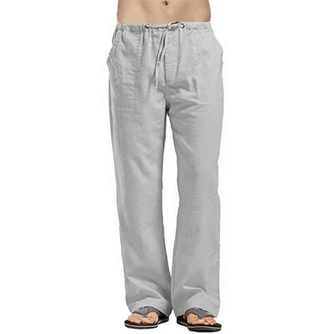 Men Solid Color Linen Pants