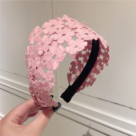 Women Embroidery Flower Wide Headbands