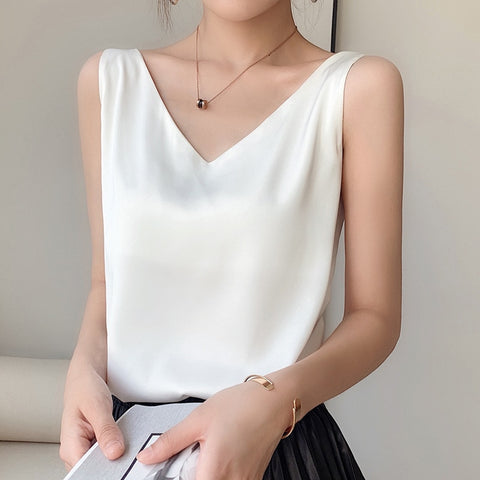 Women Sleeveless Satin Silk Tank Tops