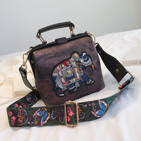 Women Vintage Embroidery Elephant Bag