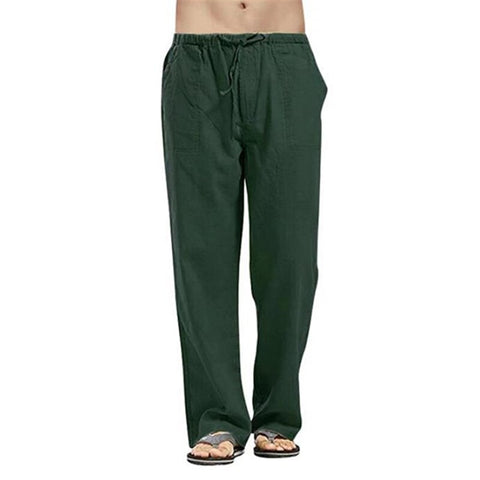 Men Solid Color Linen Pants