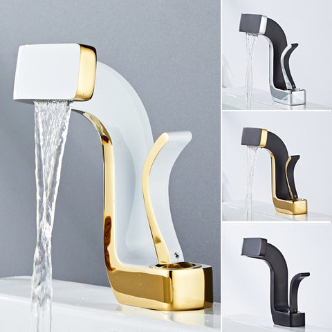 Brass Gold White Bathroom Basin Faucet