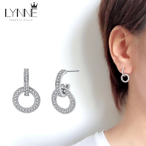 Sterling Silver Round Rhinestone Drop Earrings
