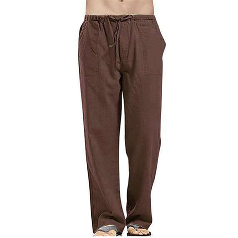 Men Solid Color Linen Pants