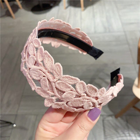 Women Embroidery Flower Wide Headbands