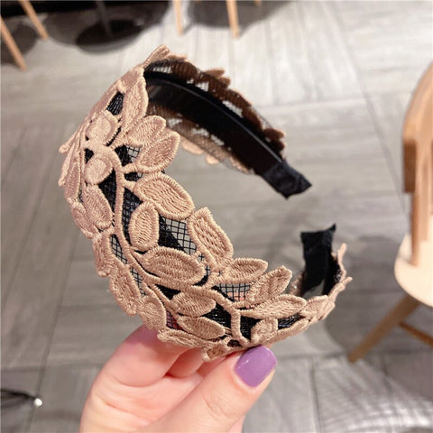 Women Embroidery Flower Wide Headbands
