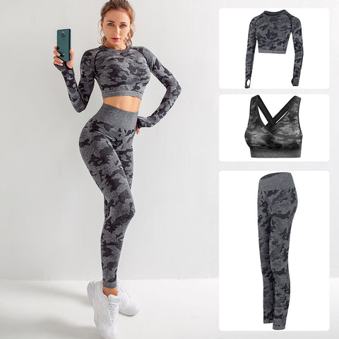Women Seamless Gym Camo Yoga Set