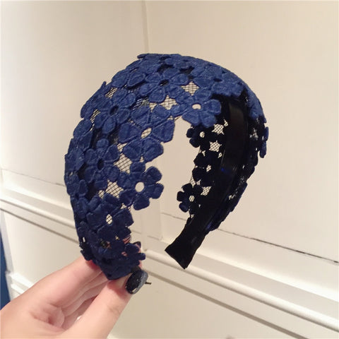 Women Embroidery Flower Wide Headbands