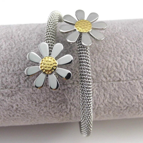 Women Stainless Steel Elastic Flower Bracelets