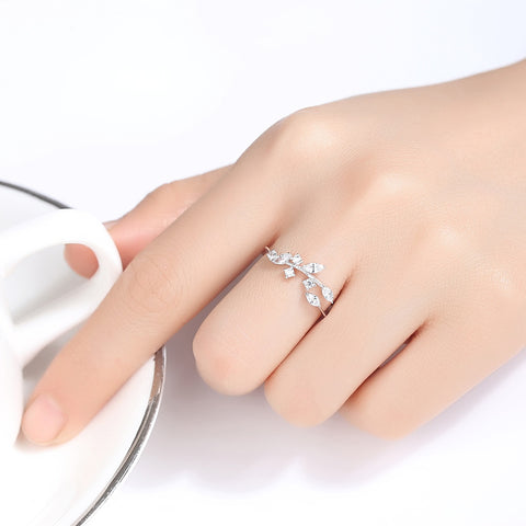 Silver Olive Leaf Zircon Finger Rings
