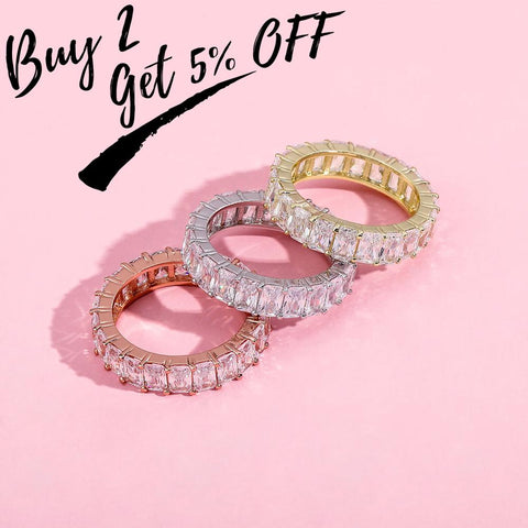 Square CZ  Iced Out Micro Pave Rings