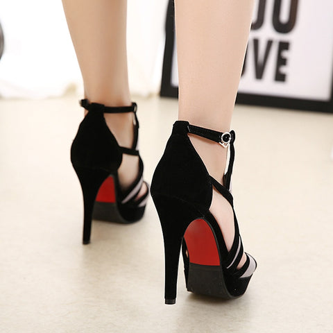 Women Flock Buckle Strap Sandals