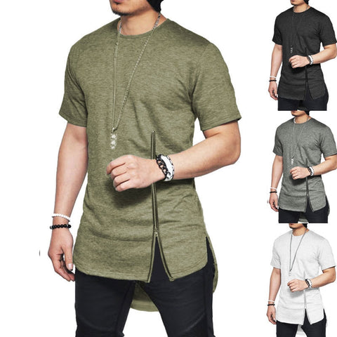 Men Short Sleeve zipper tshirt