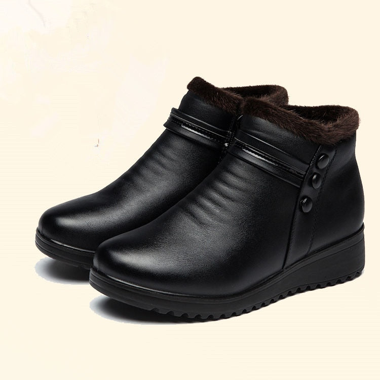 Women Leather Ankle Warm Boots