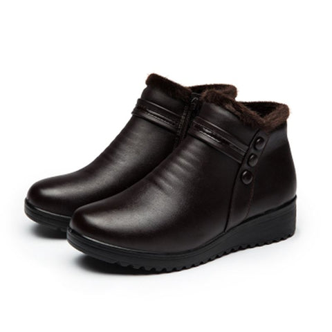 Women Leather Ankle Warm Boots