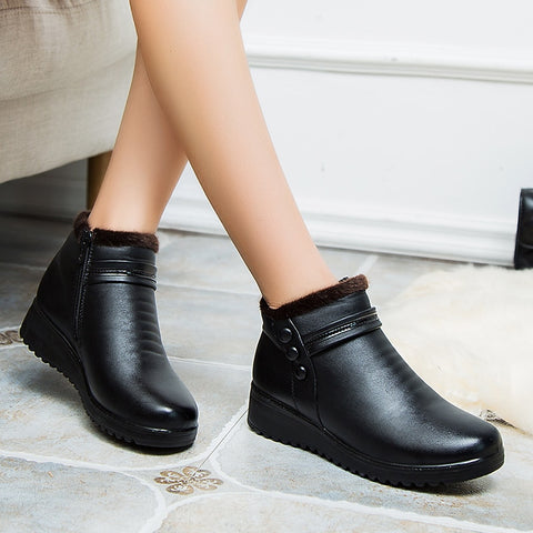 Women Leather Ankle Warm Boots