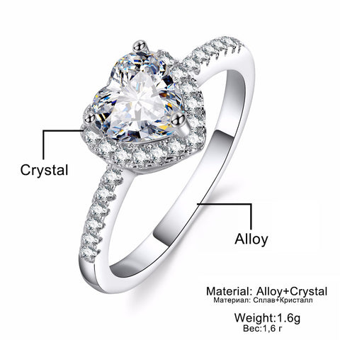 Fashion Crystal Heart Shaped Wedding Rings