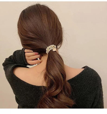Women Elastic Crystal Pearl Hair Ring