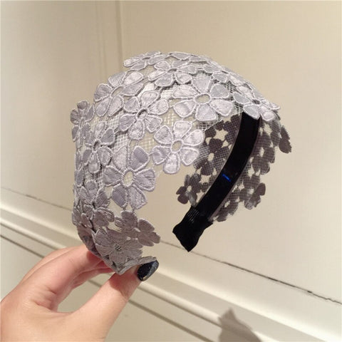 Women Embroidery Flower Wide Headbands