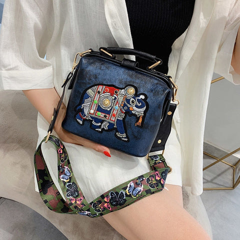 Women Vintage Embroidery Elephant Bag