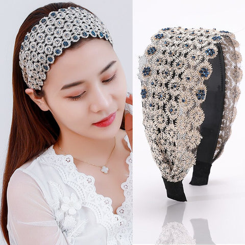 Women Embroidery Flower Wide Headbands