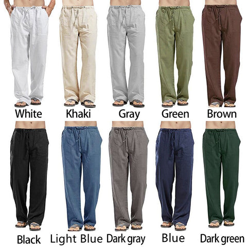 Men Solid Color Linen Pants