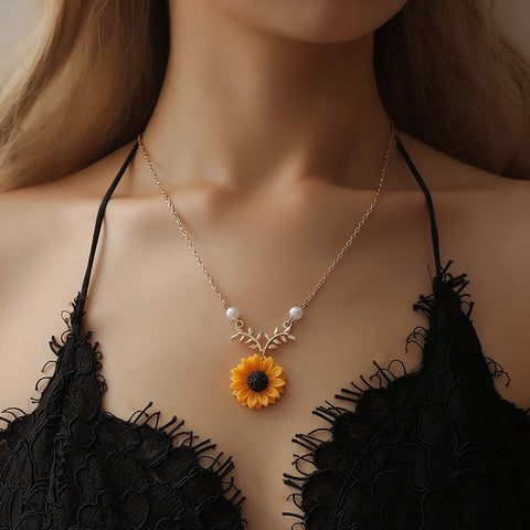 Women Men Sunflower Pendant  Necklaces