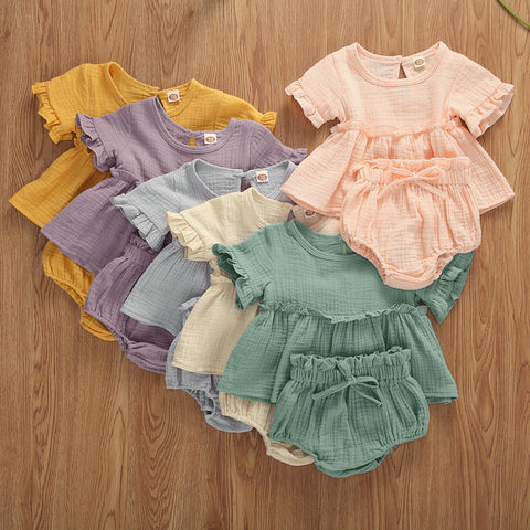 Newborn Baby Girls Cotton Linen Clothes