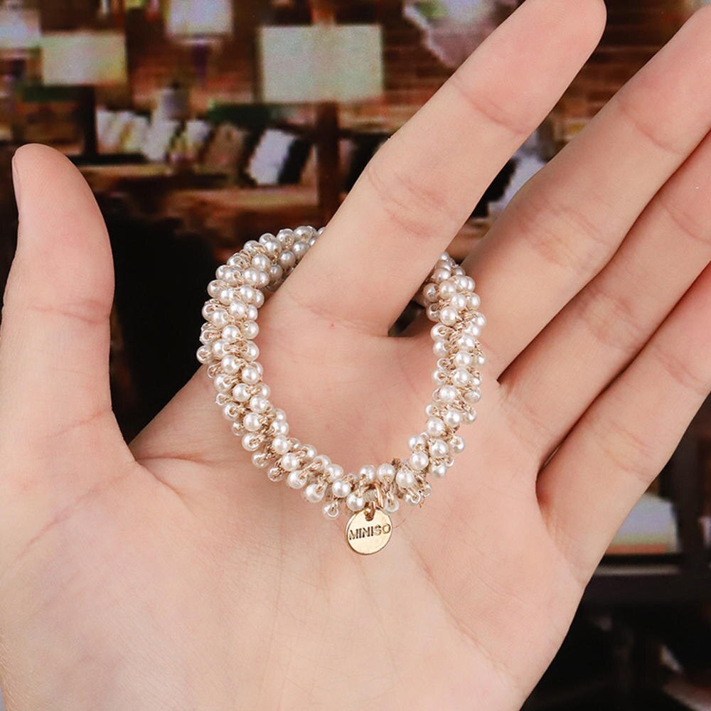 Women Elastic Crystal Pearl Hair Ring