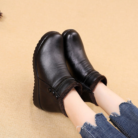 Women Leather Ankle Warm Boots