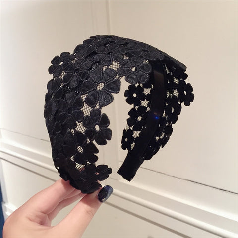 Women Embroidery Flower Wide Headbands