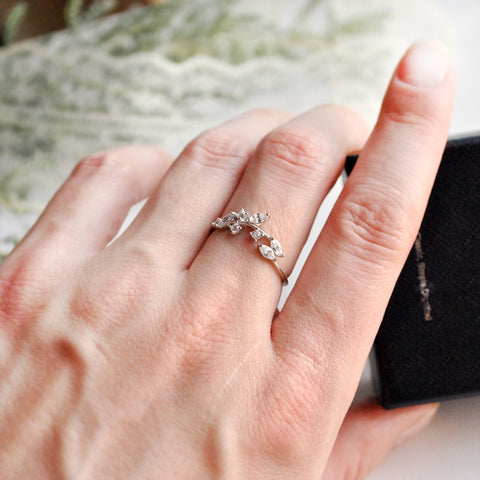 Silver Olive Leaf Zircon Finger Rings