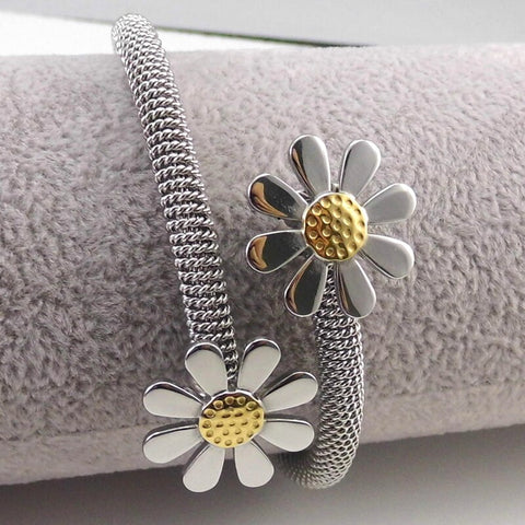 Women Stainless Steel Elastic Flower Bracelets