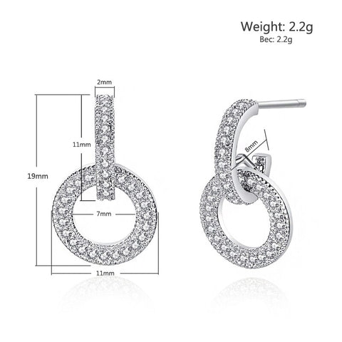 Sterling Silver Round Rhinestone Drop Earrings
