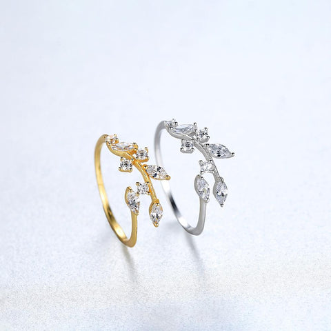 Silver Olive Leaf Zircon Finger Rings