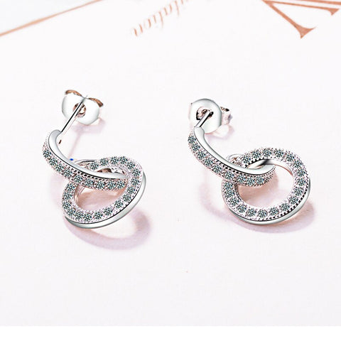 Sterling Silver Round Rhinestone Drop Earrings