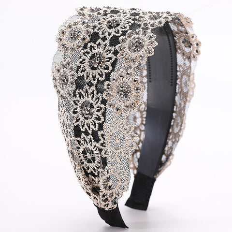 Women Embroidery Flower Wide Headbands