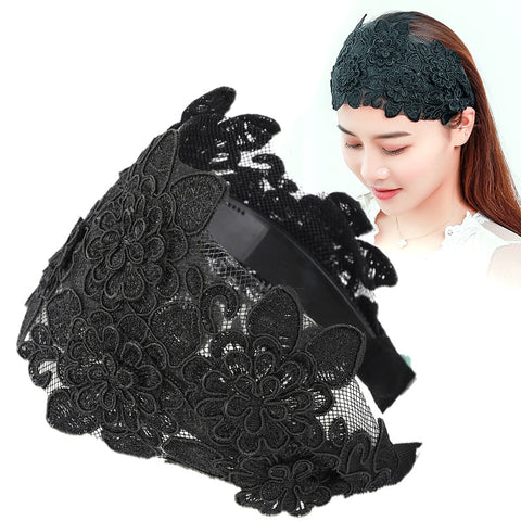 Women Embroidery Flower Wide Headbands