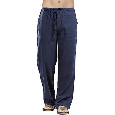 Men Solid Color Linen Pants