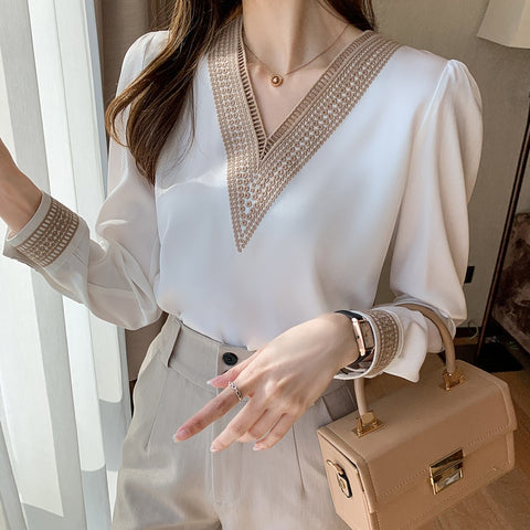 Women V-Neck Chiffon Blouse Shirt