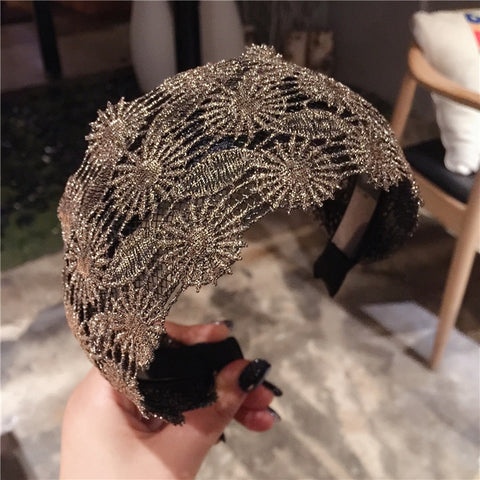 Women Embroidery Flower Wide Headbands