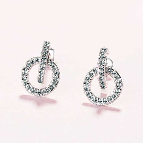 Sterling Silver Round Rhinestone Drop Earrings