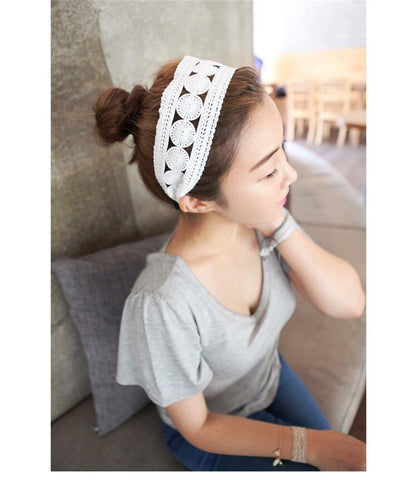 Women Embroidery Flower Wide Headbands