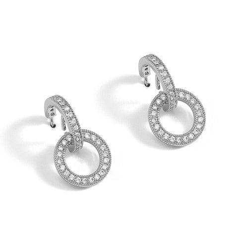 Sterling Silver Round Rhinestone Drop Earrings