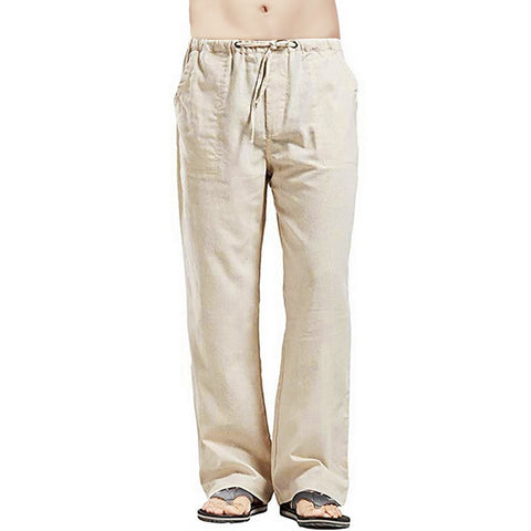 Men Solid Color Linen Pants