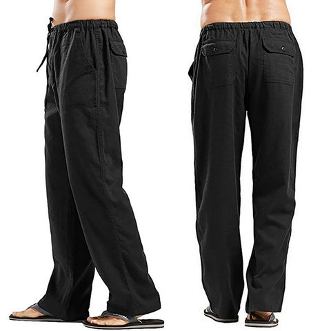 Men Solid Color Linen Pants