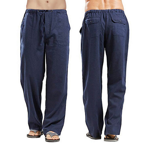 Men Solid Color Linen Pants